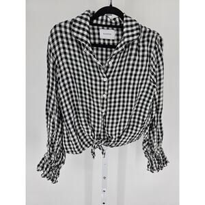 Sleeper Womens Sz M Long Sleeve Button Up Gingham Shirt Black White Country